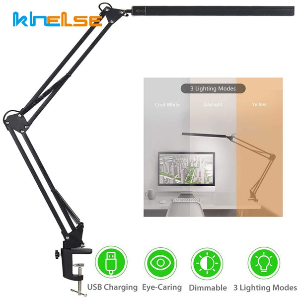Dimmable Metal Desk Lamp Led Clip On Task Lamp with Clamp Lamp Adjustable USB Table Light with Brightness Levels 3 Light Color
