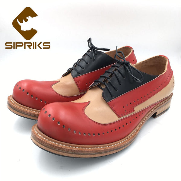 Sipriks Unique Design Calf Leather Shoes Men's Sewing Welted Dress Shoes Leather Sole Footwear Gents Suit Red Black Social 45
