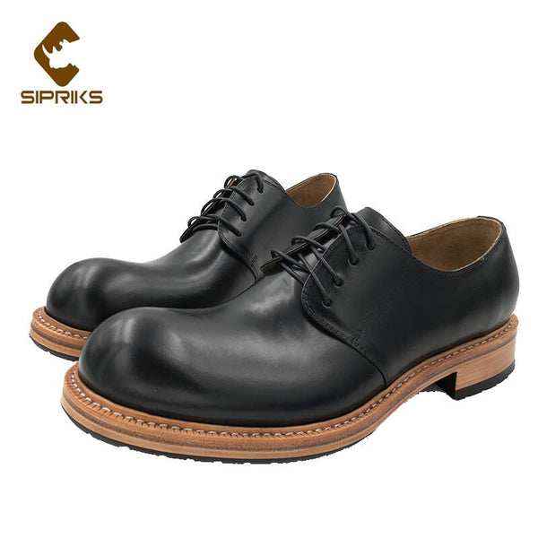 Sipriks Calf Leather Dress Shoes Men's Handmade Goodyear Welted Derby Dress Shoes Thick Leather Soled Casual Business Shoes 45