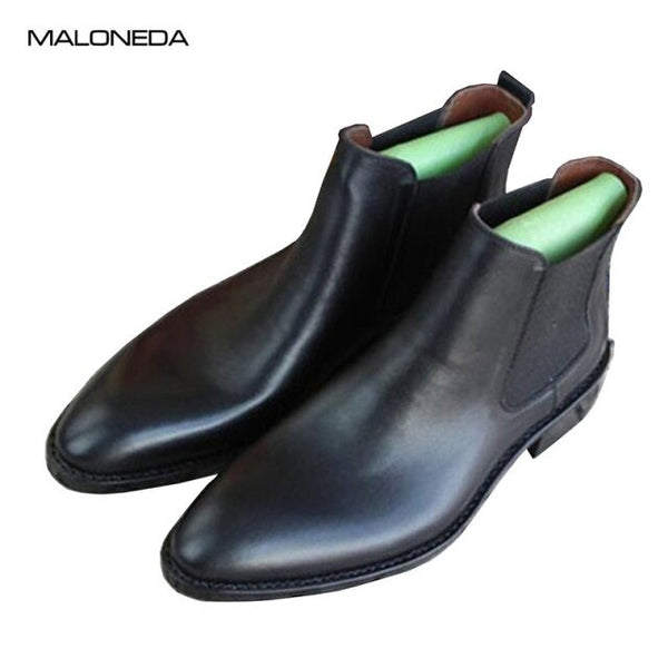 MALONEDE Bespoke High-Top Handmade Goodyear Genuine Leather Men's Outdoor Chelsea Ankle Boots Business Party Dress Boots Shoes