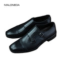 MALONEDA Men's Brogue Monk Strap Shoes Handmade with Goodyear Welted Genuine Leather Dress Shoes Slip on