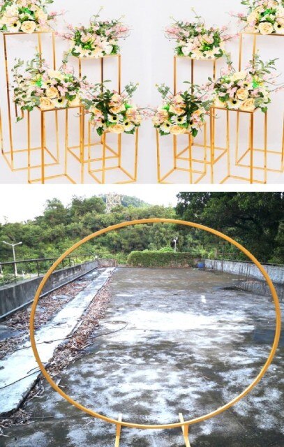 Geometric backdrops Iron Arch for Event Party Wedding 13 -17pcs  Floor Vase Flowers Holder Cake Stand Table Centerpieces Racks
