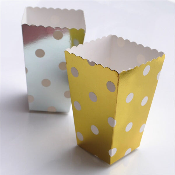 wholesale 3000 Metallic Gold Silver Birthday Popcorn Candy Boxes Box Anniversary wedding Party Supplies Baby Shower Favor Treat
