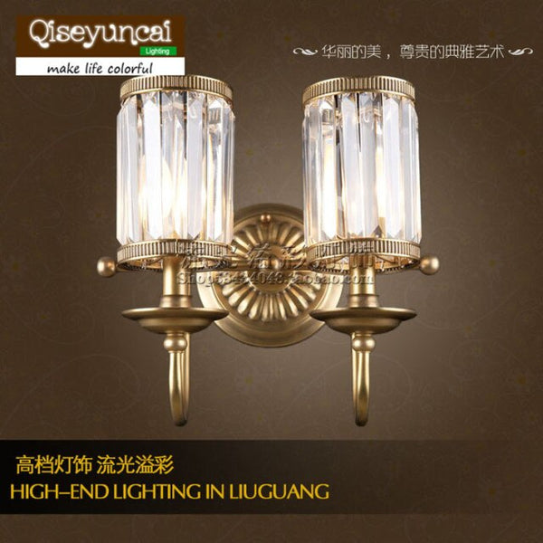 Qiseyuncai 2018 new European Style Copper Wall Lamp Bedroom Study Glass Lamp Cover Solder Brass lighting