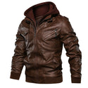 New autumn winter men's leather motorcycle jacket PU leather hooded jacket warm baseball jacket Euro Size coat