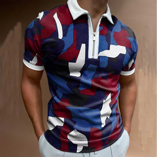 Luxury Navy Men's  Polo Shirts Short Sleeve Streetwear Summer Fashion Patchwork  Casual Turn-down Collar Zipper BreathableTops