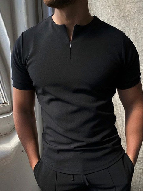 Luxury Navy Men's  Polo Shirts Short Sleeve Streetwear Summer Fashion Patchwork  Casual Turn-down Collar Zipper BreathableTops