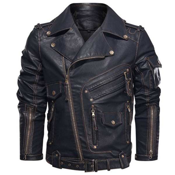 Winter Mens Leather Jacket Men Fashion Motorcycle PU Leather Jacket Cool Zipper Pockets Leather Coats EU Size