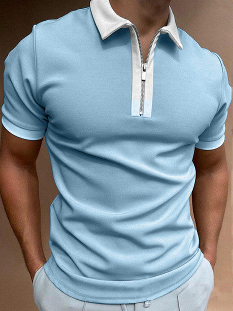 Men Polo Shirt Summer New Short Sleeve Oversized Loose Zipper Color Matching Clothes Luxury Male Tee Shirts Top U.S. Yards