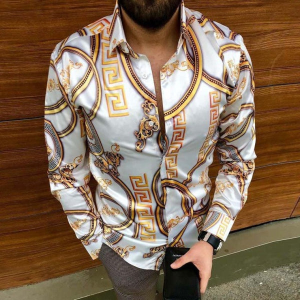 Spring Autumn Men's Print Casual Long Sleeve Shirts Youthful vitality Hip Hop Button-down Shirt Male Blouses Tops Size S-3XL