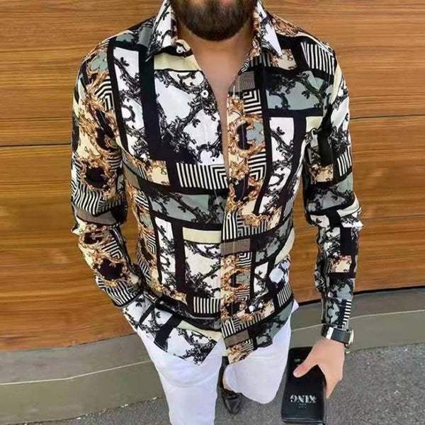 Spring Autumn Men's Print Casual Long Sleeve Shirts Youthful vitality Hip Hop Button-down Shirt Male Blouses Tops Size S-3XL