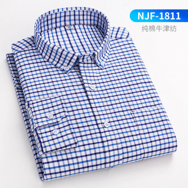 100% Oxford Cotton Longsleeve Shirt for Men buttons Plaid Shirt Striped pocket Mens Shirts 8XL Large Sizes Streetwear camisas