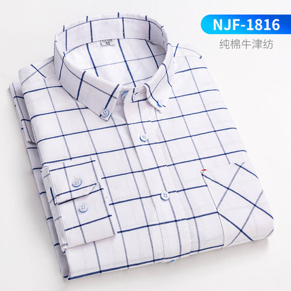 100% Oxford Cotton Longsleeve Shirt for Men buttons Plaid Shirt Striped pocket Mens Shirts 8XL Large Sizes Streetwear camisas