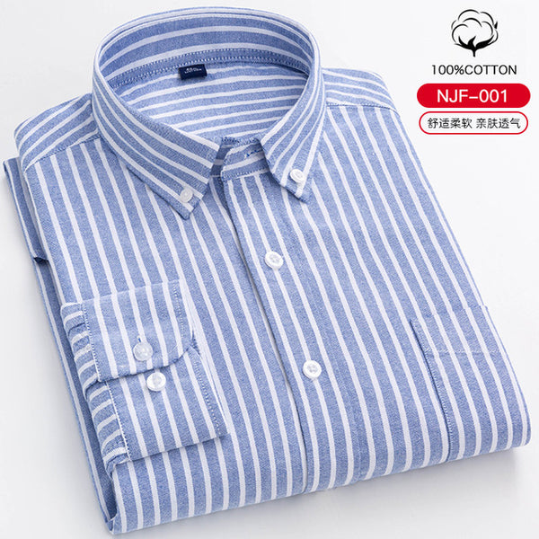 100% Oxford Cotton Longsleeve Shirt for Men buttons Plaid Shirt Striped pocket Mens Shirts 8XL Large Sizes Streetwear camisas