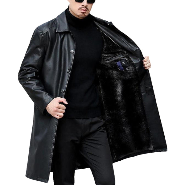 New Trench Coats Men Leather Trench Coat Casaco Masculino X-Long Trench Jackets  Fashion Trench Outerwear Coat Jaqueta Masculina