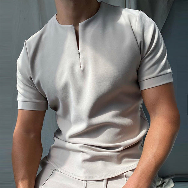 Man Polo Shirt Mens Casual Plaid Zip Lapel Cotton Polo shirt Men Short Sleeve Top Quality polo men Luxury Temperament