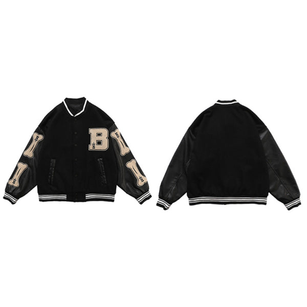 Varsity Baseball Bomber Jacket Women Hip Hop Harajuku Bone Letter Patchwork Leather Jackets Streetwear Men Unisex College Coats
