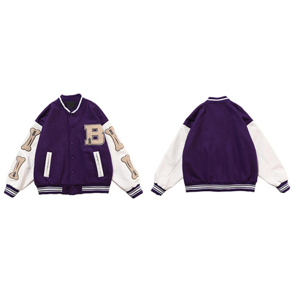 Varsity Baseball Bomber Jacket Women Hip Hop Harajuku Bone Letter Patchwork Leather Jackets Streetwear Men Unisex College Coats