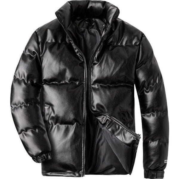 2021 Woodvoice Winter Jacket Men Casual Wear Padded Warm Coat Male PU Leather Thicken Coat Man's Windproof Fashion Black Coat
