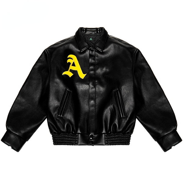 Hip Hop Men Bomber Jacket Motorcycle Embroidery Leather College Jacket 2021 Fashion Casual Varsity Jacket Unisex Baseball Coats