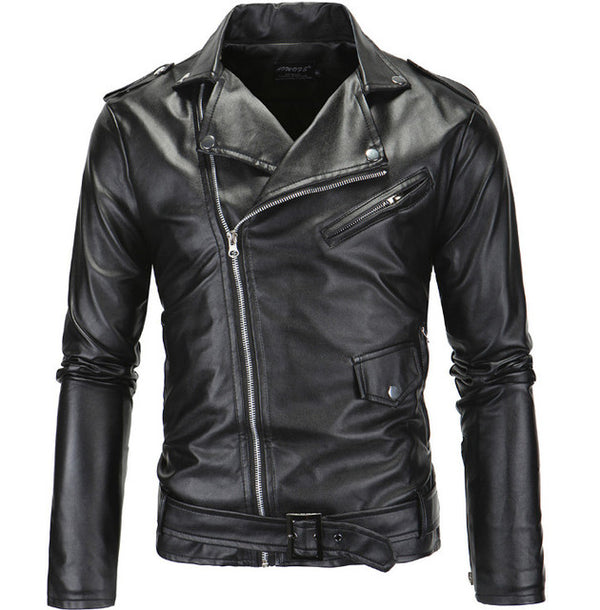 2021 Spring Fashion Motorcycle Leather Jacket Men Slim Fit Oblique Zipper PU Jacket Autumn Men Leather Jackets Coats Black White