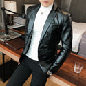 Men's Faux Leather Suit Jacket Men Korean Clothing One Button Casual Slim Fit Blazer White Black Red Singer Stage Blezer Coat