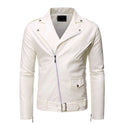 Fashion Men Diagonal Zipper Imitation Leather Jacket Black White Dark Brown Teenager High Street Lapel Coats