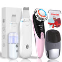 4+3 Kit Ultrasonic Skin Scrubber Pore Cleaner Facial Ion Deep Face Cleaning Sonic Peeling Tools EMS Facial Radio Mesotherapy