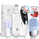 4+3 Kit Ultrasonic Skin Scrubber Pore Cleaner Facial Ion Deep Face Cleaning Sonic Peeling Tools EMS Facial Radio Mesotherapy