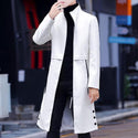 2022 Spring White Long Leather Jackets Mens Leather Trench Coats Stylish Overcoats Stand Collar Steampunk Fashionable Black Slim