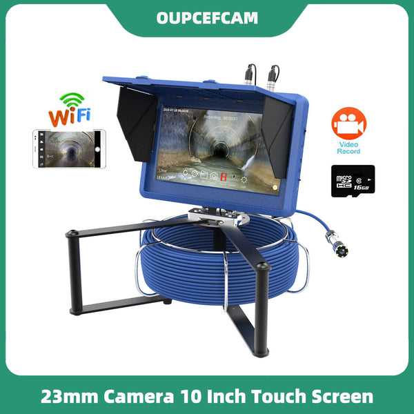 Industrial Pipe Sewer Inspection System With Meter Counter Video Recording WIFI Wireless 23mm Camera Head 10“ Touch Screen