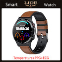 LIGE Smart Watch Men Full Touch Screen Sports Fitness Temperature Heart Rate Blood Pressure Monitoring PPG+ECG Men Smart Watches