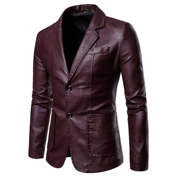 2021 Spring Autumn Fashion New Men's Casual Lapel Leather Dress Suit Coat / Male Fashion Business Casual Pu Blazers Jacket