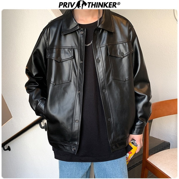 Privathinker Men Spring Black Soft Faux Leather Jacket 2022 Mens Hip Hop Jacket Leather Male Oversize Streetwear Pockets Clothes