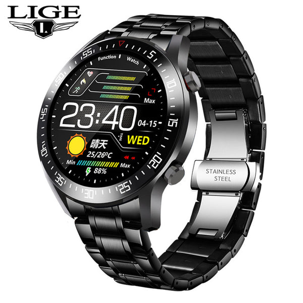 LIGE 2022 New Steel Band Digital Watch Men Sport Watches Electronic LED Male Wrist Watch For Men Clock Waterproof Bluetooth Hour