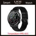 LIGE PPG+ECG Smart Watch Men Full Touch Sport Blood Pressure Heart Rate Temperature Monitoring Men Smart Watches For Android IOS