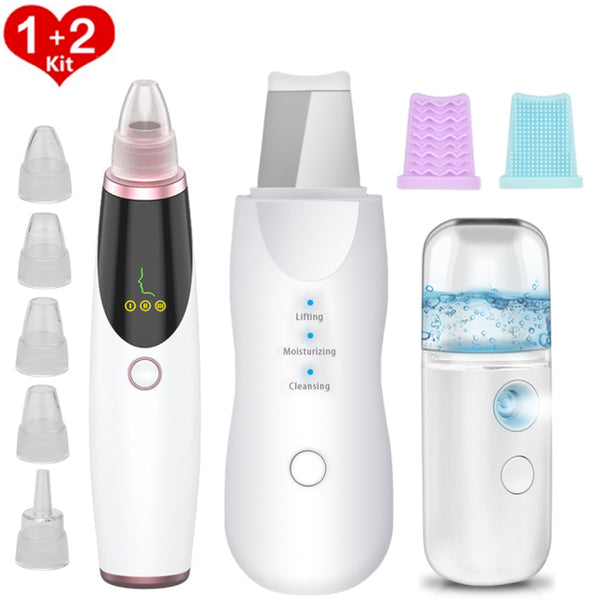 Ultrasonic Skin Scrubber Facial Cleansing Machine Blackhead Remover Vacuum Pore Cleaner Pimple Removal Nano Facial Sprayer