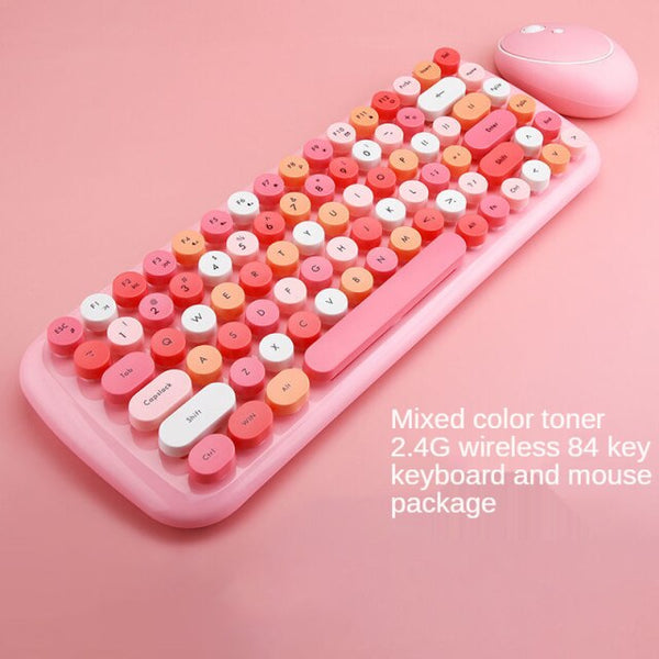 MOFii 2.4G Wireless Keyboard+Optical Mouse Set Mixed Candy Color Roud Keycap Keyboard and Mouse Comb for Laptop Notebook PC Girl