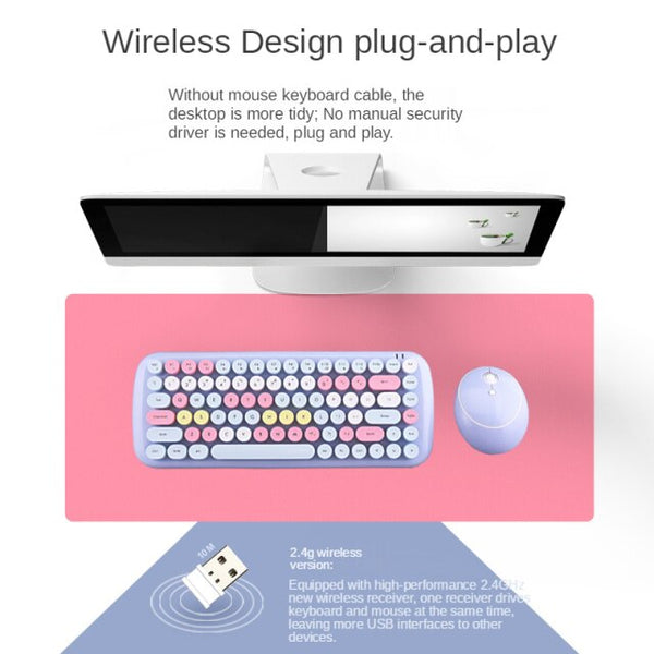 MOFii 2.4G Wireless Keyboard+Optical Mouse Set Mixed Candy Color Roud Keycap Keyboard and Mouse Comb for Laptop Notebook PC Girl