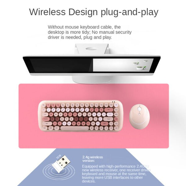 MOFii 2.4G Wireless Keyboard+Optical Mouse Set Mixed Candy Color Roud Keycap Keyboard and Mouse Comb for Laptop Notebook PC Girl