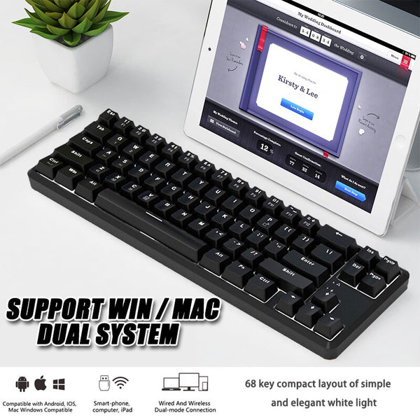 K680T Wireless Dual Mode Mechanical Keyboard 68-Key White Backlit Anti-ghosting Ergonomic Gaming Keyboard for PC Laptop
