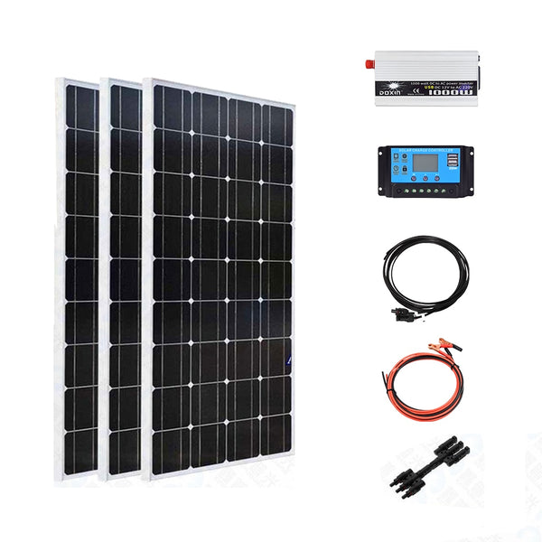 300 Watt 12 Volt Solar Panel Off Grid Solar Premium Kit with Solar Cell and 30A Controller/ Adaptor Kit/Tray Cables