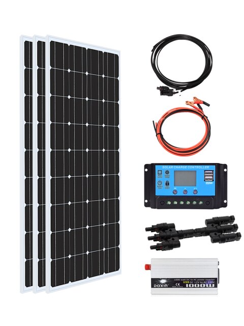 300 Watt 12 Volt Solar Panel Off Grid Solar Premium Kit with Solar Cell and 30A Controller/ Adaptor Kit/Tray Cables