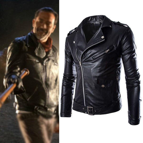 The Walking Dead Negan Black White PU Leather Jacket Men Adult Halloween Cosplay Costume Winter Spring Autumn Coat