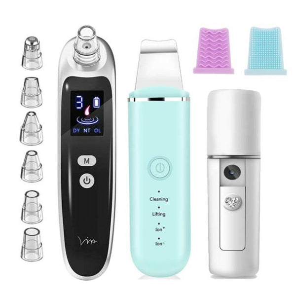 Ultrasonic Skin Scrubber Facial Cleansing Machine Blackhead Remover Vacuum Pore Cleaner Pimple Removal Nano Facial Sprayer