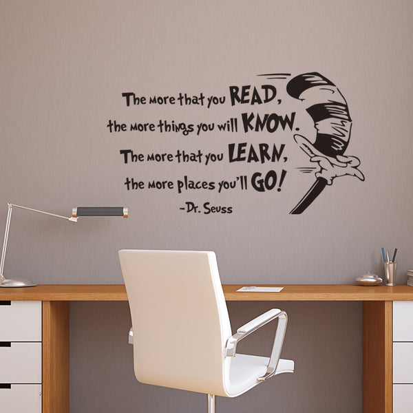Dr Seuss Quote Motivational Wall Decal Office Vinyl Wall Sticker for Book Room Home Decor Read Learn Quotes Wall Decals