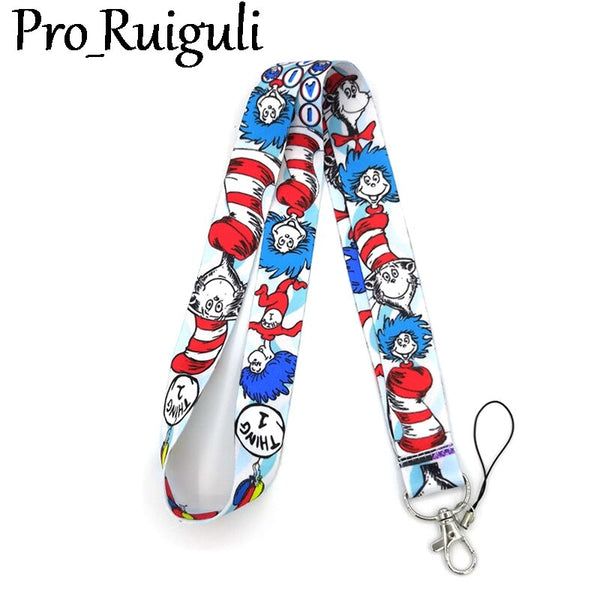 30pcs Dr Seuss cat Neck Strap Lanyard keychain Mobile Phone Strap ID Badge Holder Rope Key Chain Keyrings cosplay Accessories