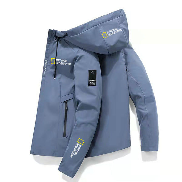 National Geographic Menswear, hiking and outdoor camping jacket, breathable and waterproof Hoodie, windproof adventure suit, new
