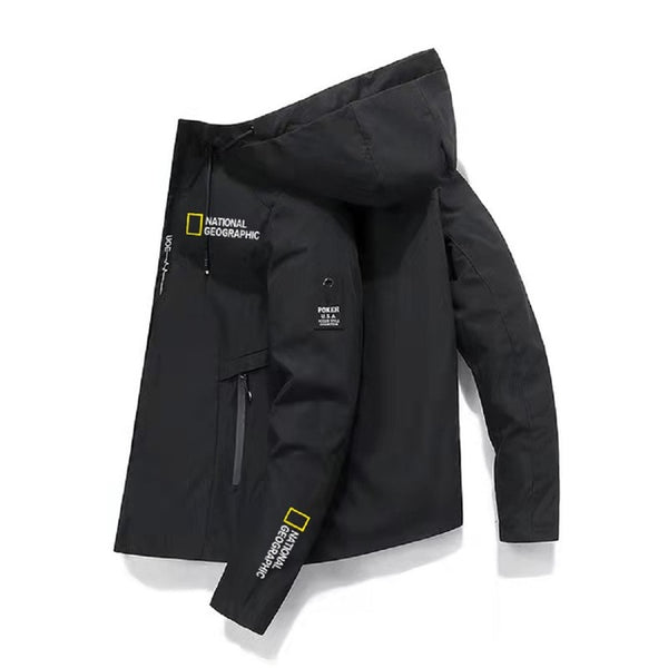 National Geographic Menswear, hiking and outdoor camping jacket, breathable and waterproof Hoodie, windproof adventure suit, new