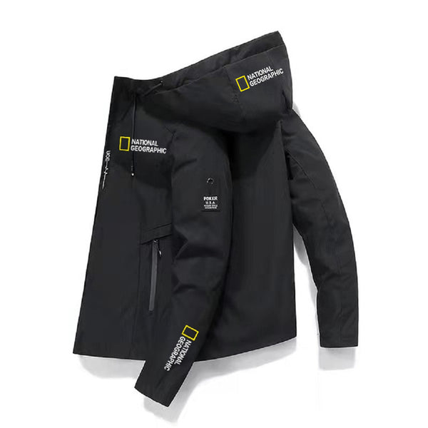 National Geographic Menswear, hiking and outdoor camping jacket, breathable and waterproof Hoodie, windproof adventure suit, new